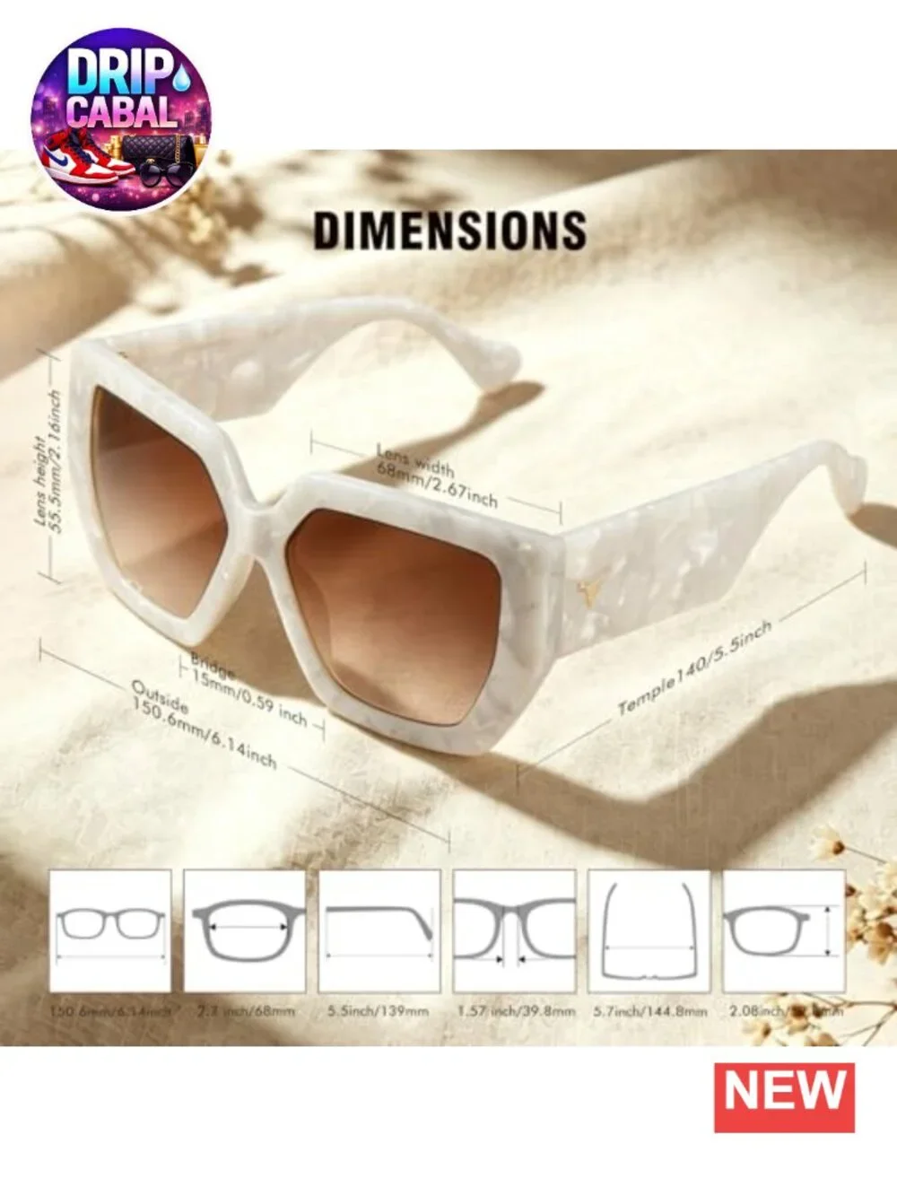 Oversized Acetate Square Sunglasses UV400 Women Driving Beach